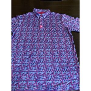Bogey Bros Whale Tail Golf Polo Mens Sz 2XL Purple Geometric Performance Stretch